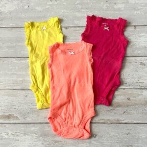 Carters NB Baby Girl Lace Trim Tank Top Onesies Bodysuits Set of 3 Newborn